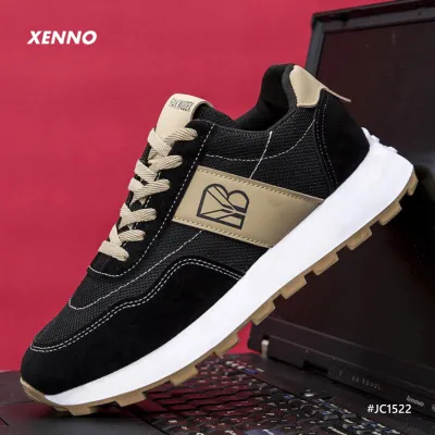 Breathable Thick Sole Men’s Mesh & Leather Round-Toe Sneakers